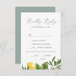 Modern Lemon Garden Menu Choice RSVP Card