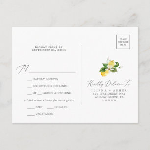 Modern Lemon Garden Menu RSVP Postcard