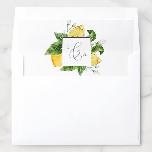 Modern Lemon Garden Monogram Wedding Envelope Liner