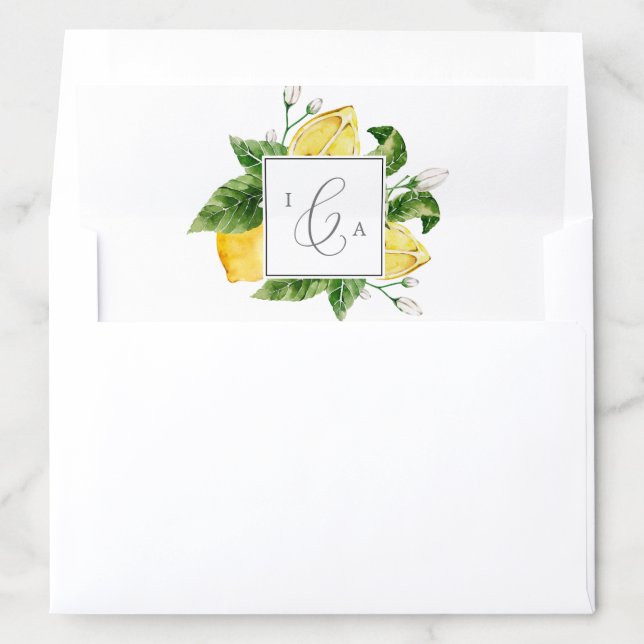 Modern Lemon Garden Monogram Wedding Envelope Liner (In Envelope)