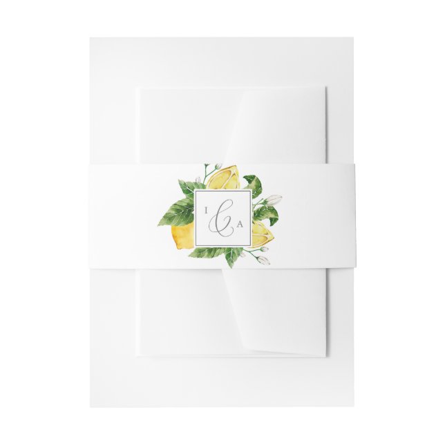 Modern Lemon Garden Monogram Wedding Invitation Belly Band (Front Example)
