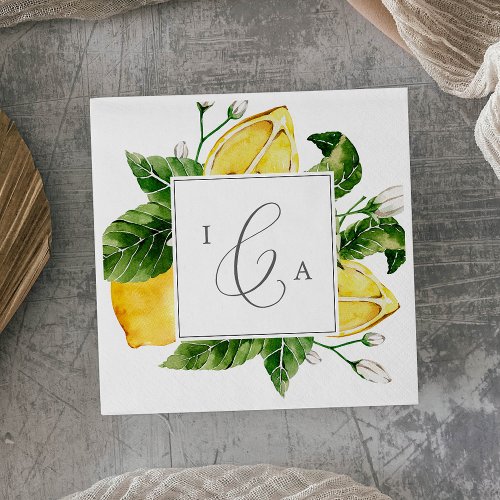 Modern Lemon Garden Monogram Wedding Napkins