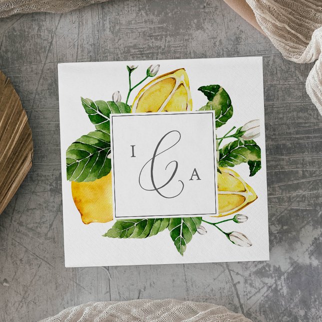 Modern Lemon Garden Monogram Wedding Napkins (Creator Uploaded)