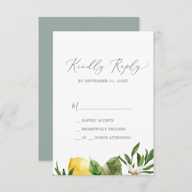 Modern Lemon Garden Simple RSVP Card (Front/Back)