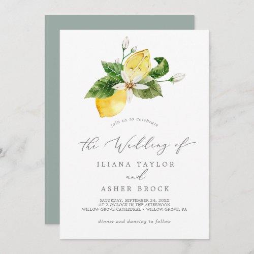 Modern Lemon Garden Simple Wedding Invitation