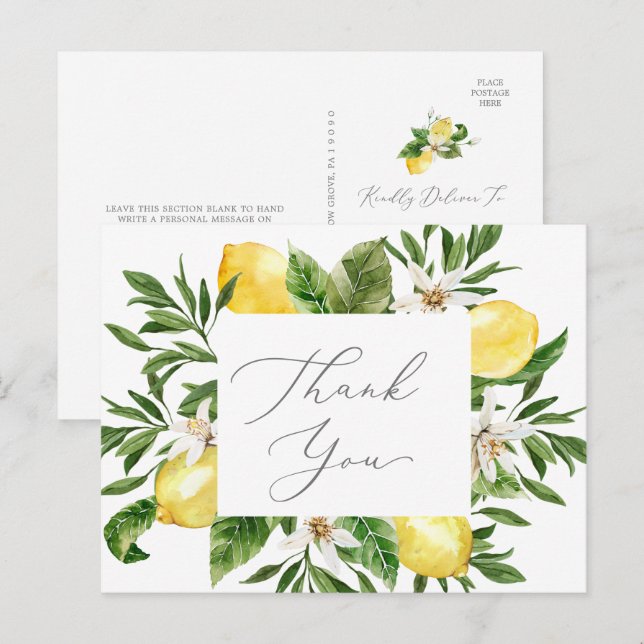 Modern Lemon Garden Thank You Postcard (Front/Back)