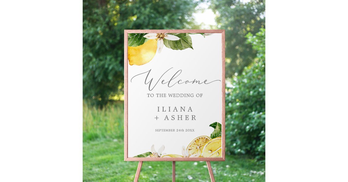 Modern Lemon Garden Vertical Wedding Welcome Poster | Zazzle