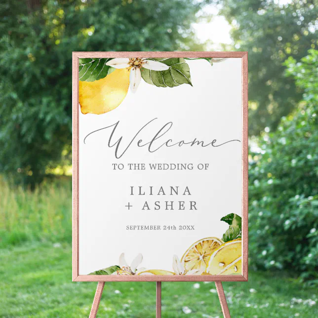 Modern Lemon Garden Vertical Wedding Welcome Poster | Zazzle