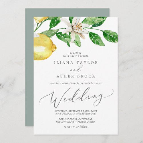 Modern Lemon Garden Wedding Invitation