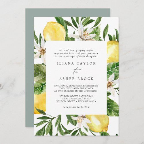 Modern Lemon Garden Wedding Invitation