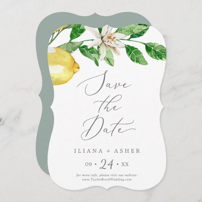Modern Lemon Garden Wedding Save The Date (Front/Back)