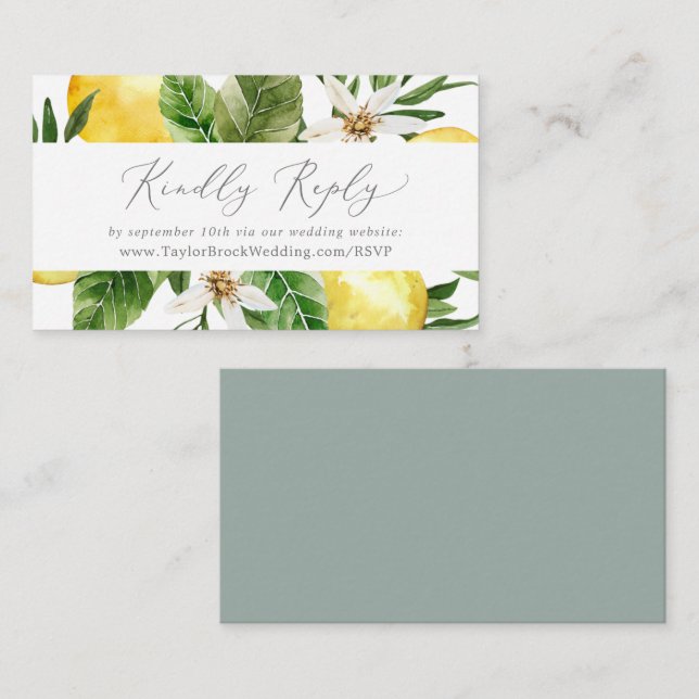 Modern Lemon Garden Wedding Website RSVP Enclosure Card (Front/Back)