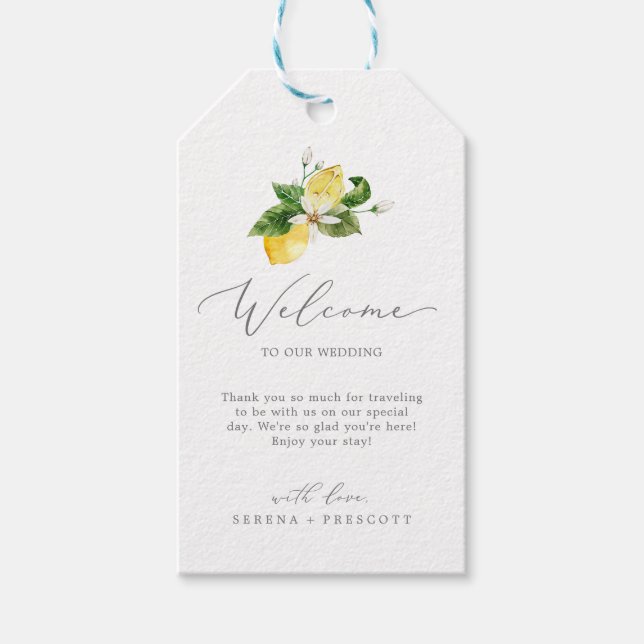 Modern Lemon Garden Wedding Welcome Gift Tags (Front)