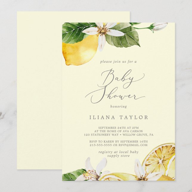 Modern Lemon Garden | Yellow Baby Shower Invitation (Front/Back)