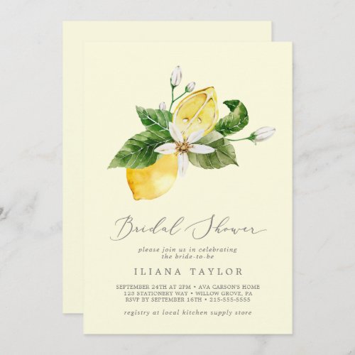Modern Lemon Garden  Yellow Bridal Shower Invitation