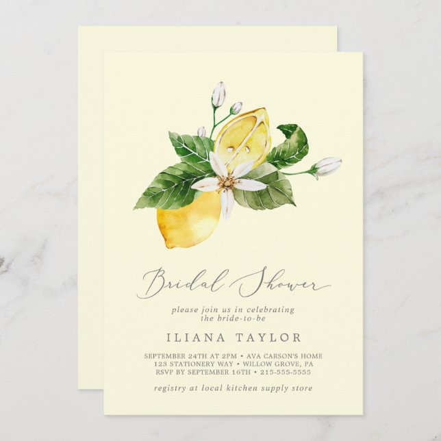 Modern Lemon Garden | Yellow Bridal Shower Invitation (Front/Back)