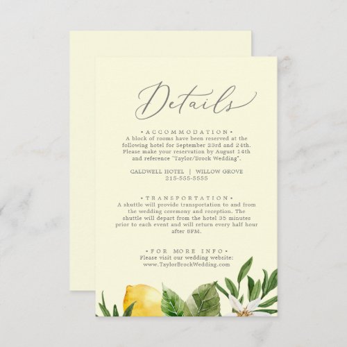 Modern Lemon Garden Yellow Details Enclosure Card