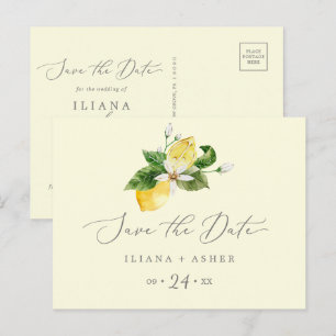 Modern Lemon Garden Yellow Save the Date Postcard