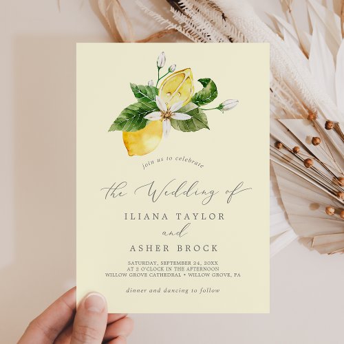 Modern Lemon Garden  Yellow Simple Wedding Invitation