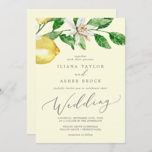Modern Lemon Garden  Yellow Wedding Invitation