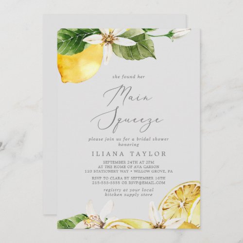 Modern Lemon  Gray Main Squeeze Bridal Shower Invitation