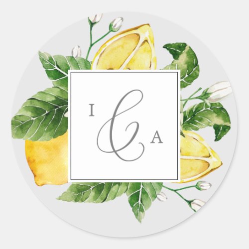 Modern Lemon  Gray Monogram Wedding Envelope Seal