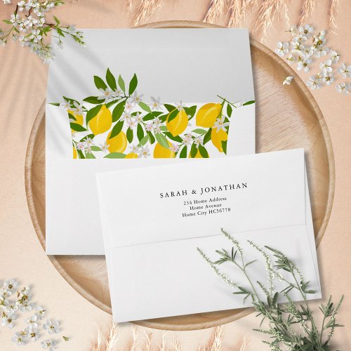 Modern Lemon Greenery Blossom Return Address Envelope