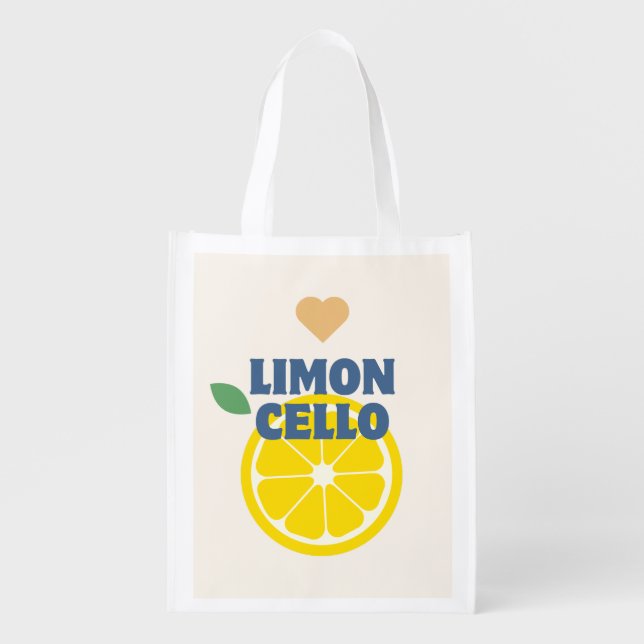 Modern Lemon Heart Limoncello Favor Gift Merch Grocery Bag (Front)