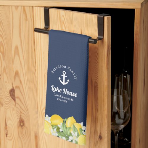 Modern Lemon Lake House Family Name  Kitchen Towel