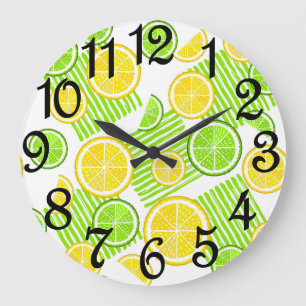 Modern Lemon Lime Kitchen Large Clock