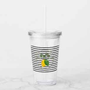 Modern Lemon Lime Limoncillo Stripes Monogram Acrylic Tumbler