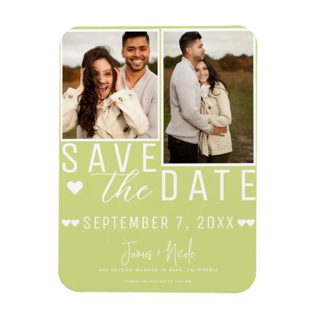 Modern Lemon Lime Save the Date 2 Photo Wedding Magnet (Vertical)