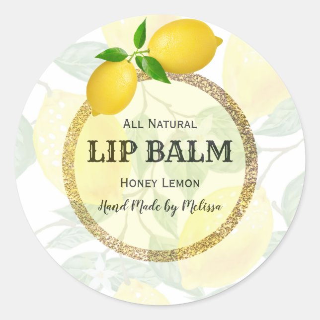 Modern Lemon Lip Balm Product Label Round Sticker (Front)