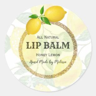 Modern Lemon Lip Balm Product Label Round Sticker