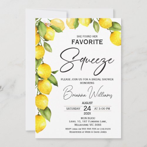 Modern Lemon Main Squeeze Bridal Shower Invitation