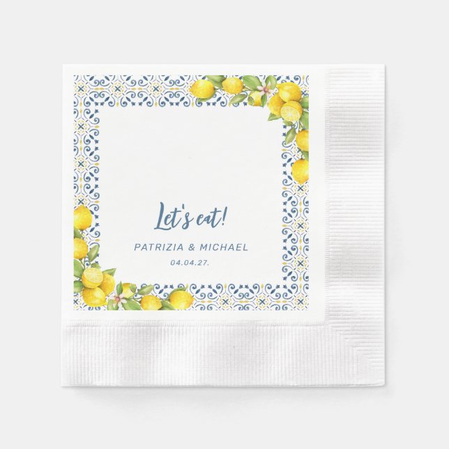  Modern Lemon Mediterranean Wedding  Napkins (Front)