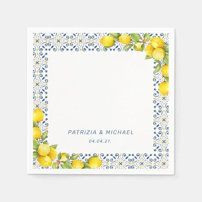  Modern Lemon Mediterranean Wedding  Napkins (Front)
