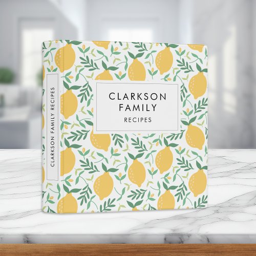 Modern Lemon Pattern Family Recipe Book 3 Ring Bin 3 Ring Binder