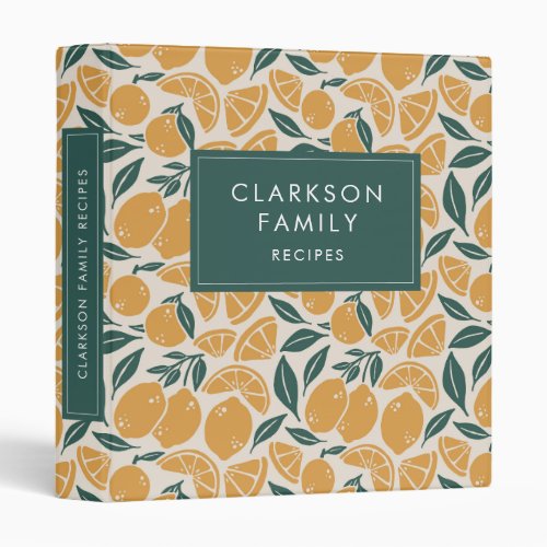 Modern Lemon Pattern Family Recipe Book 3 Ring Bin 3 Ring Binder