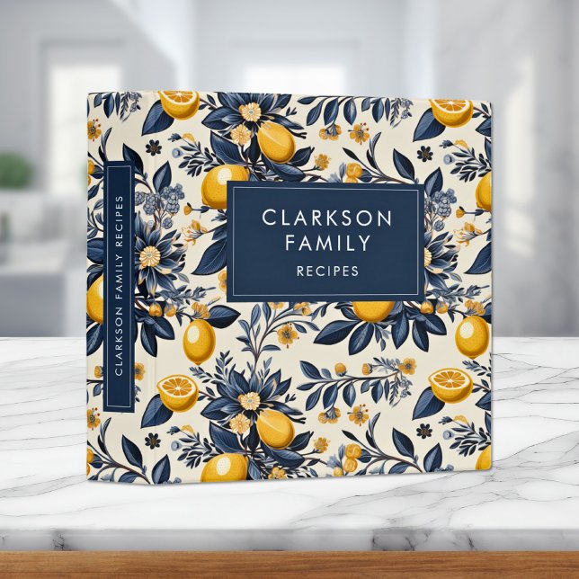 Modern Lemon Pattern Family Recipe Book 3 Ring Bin Binder (Creator Uploaded)