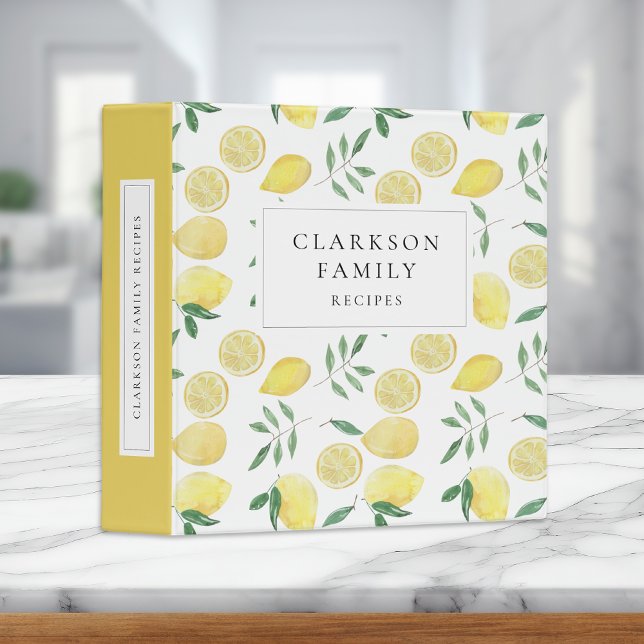 Modern Lemon Pattern Family Recipe Book 3 Ring Bin Binder (Creator Uploaded)