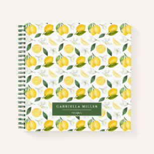 Modern Lemon Pattern Personalized Recipe Notebook