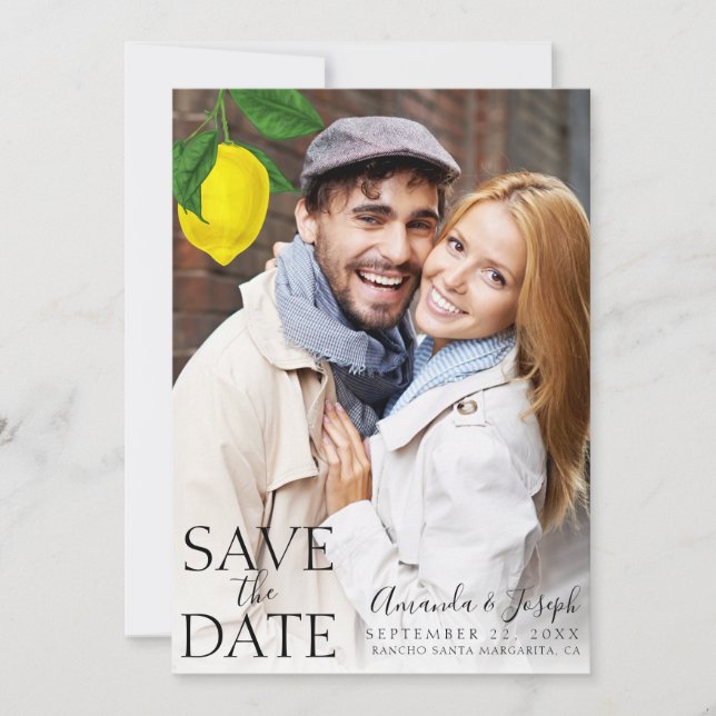 Modern Lemon Photo Save the Date Invitation (Front)