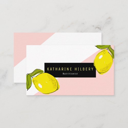 Modern Lemon Pink White Block Business Card