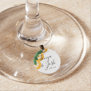 Modern Lemon Slices and Greenery Wedding Wine Charm