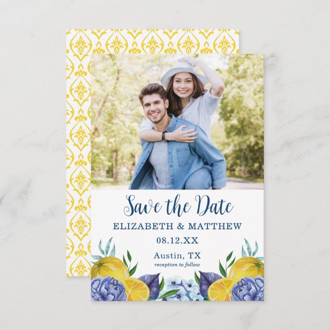 Modern Lemon Summer Wedding Save the Date (Front/Back)