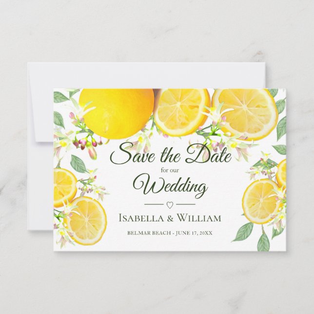 Modern Lemon Summer Wedding Save the Date Announcement (Front)