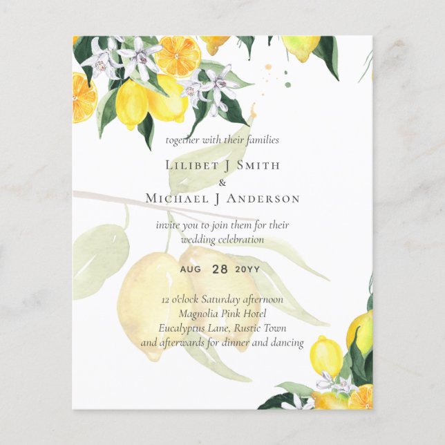 Modern Lemon Tree Wedding Invite Elegant Flyer (Front)