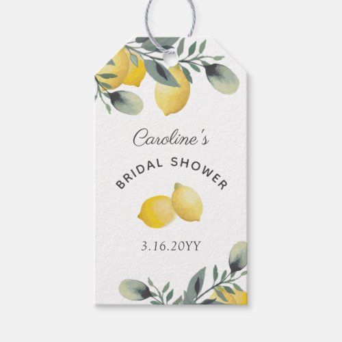 Modern Lemon  Watercolor Floral Bridal Shower Gif Gift Tags