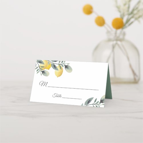 Modern Lemon  Watercolor Floral Wedding Place Card